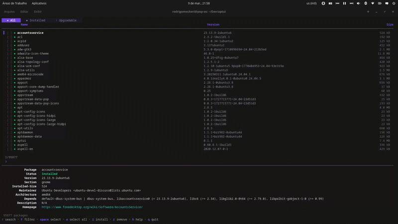 Built with Go, works as a frontend for APT. Manage APT packages with a modern terminal interface