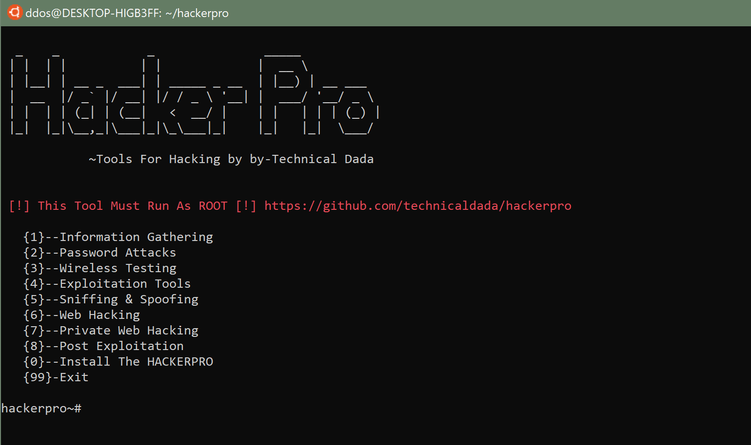 hackerpro: All in One Pentesing tool for Linux and Android