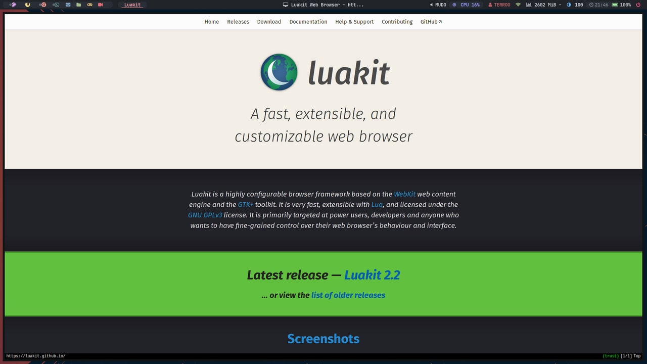 LuaKit, a Vim-style Ultra Speed Browser!