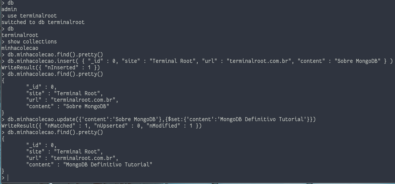 MongoDB Terminal Root command