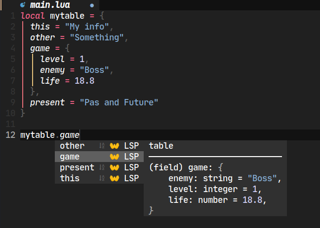 Autocomplete table LSP Lua