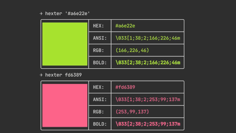Get the Syntax of a Hexadecimal Color for the Terminal (ANSI RGB)