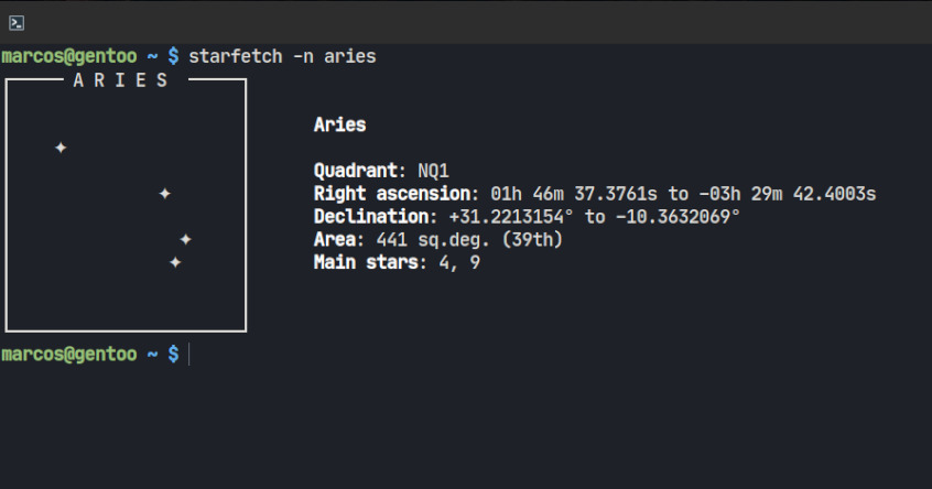 Startfetch - A fetch that shows the Zodiac Constellations